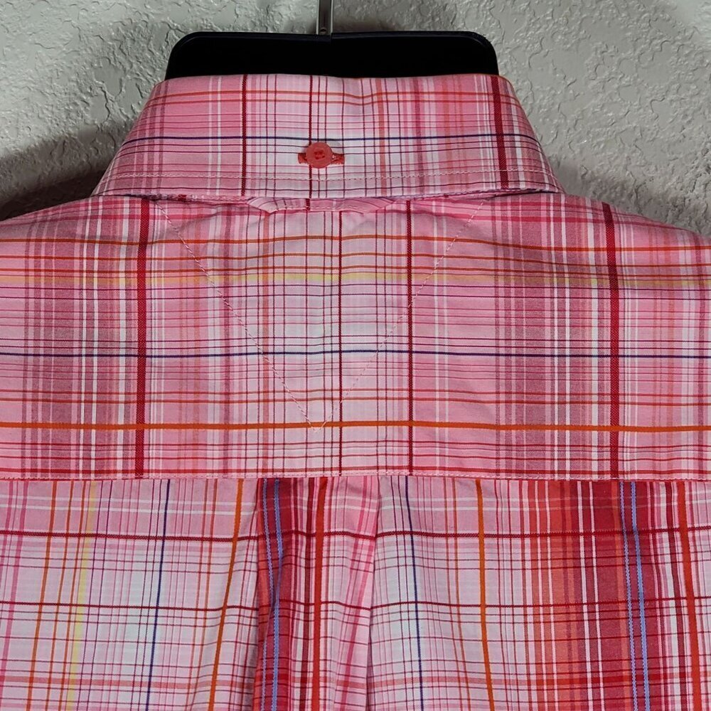Tommy Hilfiger Mens Medium Red Plaid Button-Down Short Sleeve Shirt - Picture 11 of 12